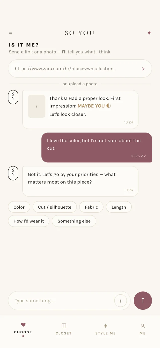 SO YOU — prikaz sučelja